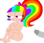 1girl blush bow covering_breasts fully_nude_woman penis rainbow_hair rainbow_kitty101 sexy shy