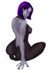  1girl ass betamel_drawing dat_ass dc_comics grey_skin lingerie nipple no_bra nude nude_female purple_hair rachel_roth raven_(dc) see-through see-through_clothing sideboob teen_titans tights 