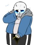 1boy 2015 2d 2d_(artwork) animated_skeleton blue_blush blue_hoodie blue_jacket blush chubby clothed crying digital_media_(artwork) english_text hand_on_crotch hand_on_mouth hooded_jacket hoodie jacket looking_down male male_only monster omorashi partially_colored pee peeing peeing_self sans sans_(undertale) skeleton suckmytrombone text tumblr undead undertale undertale_(series) urinating urination video_game_character video_games white_background