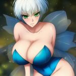 adara_the_sprite ai_generated dragon_rage evening_gloves fairy_wings green_eyes leotard sprite white_hair wings