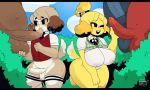  1girl 2020 5:3 absurd_res animal_crossing anthro areola balls big_balls big_breasts big_penis black_nose blush bodily_fluids bottomless breasts breath brown_body brown_fur canid canine canis clothed clothing clothing_lift cloud digby_(animal_crossing) domestic_dog erection faceless_male floppy_ears footwear fur furry gats genital_fluids genitals glans group group_sex hair handjob high_res huge_balls huge_breasts huge_penis humanoid_genitalia humanoid_penis isabelle_(animal_crossing) kneel legwear letterbox licking male male/female male/male mammal navel neck_tie nintendo nipples one_eye_closed open_mouth oral outside partially_retracted_foreskin penile penis penis_lick penis_size_difference plant precum sex shih_tzu shirt shirt_lift shoes short_tail shrub sky smile socks standing stockings teeth thick_thighs tongue tongue_out topwear toy_dog uncut vein video_games white_body white_fur wide_hips wink yellow_body yellow_fur 