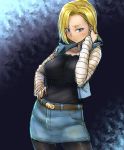  android_18 blushing dragon_ball_z female large_breasts looking_at_viewer 