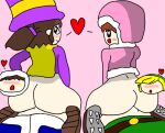  1girl 2_girls 2boys a_hat_in_time ass back_view blue_clothes brown_hair clothed_sex cum_inside flushed green_clothes hat hat_kid heart heart-shaped_pupils hearts_around_head horse_tail ice_climber male nana_(ice_climber) parka penis_in_pussy pink_clothes pleasure_face popo_(ice_climber) purple_clothes shoes smile tail the_legend_of_zelda toon_link 