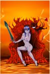 blue_hair breast breasts demon demon_girl fap_titans nude nutaku purple_hair pussy pussy throne