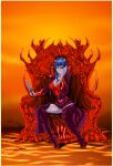 blue_hair demon demon_girl fap_titans high_heels knife nutaku purple_skin throne