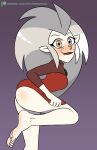  1girl 1girl ass barefoot blush disney eda_clawthorne feet grey_hair hair heterochromia high_res humanoid looking_at_viewer mammal mr._chase_comix not_furry the_owl_house thick_thighs witch 