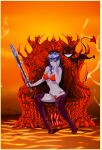 1girl blue_hair bra demon demon_girl devil_girl fap_titans female_only nutaku panties purple_skin red_bra red_panties throne