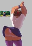  1girl arms_above_head ass back_view brown_hair clothed clothing disney encanto exposed_panties female_focus female_only hair_bun latina luisa_madrigal miniskirt muscle muscular muscular_female n-ronin panties purple_skirt purple_stockings screencap skirt skirt_lift skirt_up thick_thighs wide_hips 