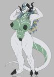  1girl 1girl anthro areola big_breasts breasts claws curvy_figure digitigrade dragon eye_patch eyewear fangs genitals green_areola green_body green_eyes green_nipples high_res horn huge_breasts humanoid_genitalia humanoid_pussy mature_female multicolored_body muscular muscular_female nipples non-mammal_breasts non-mammal_nipples nude pirate pussy reptile scalie simple_background smile thandra_(tolerain) thick_thighs tolerain_(artist) two_tone_body voluptuous western_dragon white_body wide_hips 