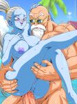 1boy 1boy1girl 1girl age_difference anal beard big_breasts blush blushing blushing_face dragon_ball_super hand_on_ass hand_on_butt male/female master_roshi muscular_male pleasure_face ponytail pussy sano-br standing_sex sunglasses trembling vados vados_(dragon_ball_super) veiny_muscles veiny_penis white_hair