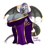  anthro claws dragon_girl earrings gigantic_ass gigantic_breasts hourglass_figure pointy_ears ponytail purple_eyes purple_hair riku tail wings 