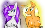  1girl anthro applejack_(mlp) blonde_hair bluppa breasts friendship_is_magic hasbro my_little_pony nipples nude purple_hair rarity_(mlp) 
