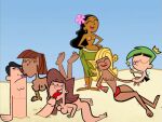 2boys 4girls background_character beach blonde_hair brown_hair closed_eyes green_hair interspecies licking_penis orgy public_nudity rubbing_penis sleeping the_fairly_oddparents topless_female