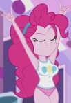 1girl alternate_version_available arms_up big_breasts breasts closed_eyes clothed edit equestria_girls female_only hasbro my_little_pony older older_female panties pinkie_pie_(eg) pinkie_pie_(mlp) screenshot solo_female young_adult young_adult_female young_adult_woman