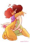 2010s 2017 2_girls 2d 2d_(artwork) aged_up anal_plug arms_around_another&#039;s_neck arms_around_neck bottomless bottomless_female breasts breasts_press brown_hair chara chara_(undertale) charisk clothing digital_media_(artwork) duo female/female female_chara female_frisk female_human female_only fingering fingering_another fingering_partner fingering_pussy frisk frisk_(undertale) green_clothing green_legwear green_stockings green_thighhighs human human_only kneeling ladybumtickler legwear nipples object_insertion sex sex_toy sex_toy_insertion short_hair simple_background small_breasts sniggysmut stockings striped_clothing thighhighs tongue tongue_out topless topless_female undertale undertale_(series) video_game_character video_games white_background