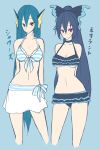  2girls anthro anthrofied bikini blue_hair emukon front-tie_top humanized lumineon moemon multiple_girls pokemon striped striped_bikini striped_swimsuit swimsuit vaporeon 