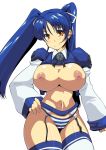  1girl 1girl 1girl alternate_version_available areola big_breasts blue_hair breasts cleavage collar_(clothes) cowboy_shot garter_belt garter_straps hand_on_hip high_resolution juliet_sleeves kurogane_riku legitimate_variation lingerie long_hair long_sleeves navel nipples no_bra no_pants panties puffy_sleeves ribbon see-through shrug simple_background stockings stockings stomach striped striped_panties tied_hair twin_tails underwear voluptuous white_background 