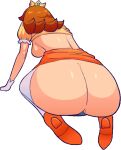  1girl all_fours ass ass_focus bouncing_breasts breasts brown_hair clear_background clothing derpixon dildo dildo_sitting female_masturbation female_only full_body gif green_dildo high_heels loop mario_(series) masturbation princess_daisy pussy sex_toy solo_female stockings transparent_background unseen_female_face 