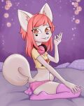 1girl brown_eyes dimabelle flat_chested furry furry_female heart panties pink_hair shirt velvet_(copycat) younger_female
