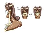  1girl animal_ears anthro anthrofied ass big_breasts blush breasts bunny_ears bunny_tail dark_skin emukon female fur hair humanized large_breasts long_hair lopunny nipples panties pokemon red_eyes smile solo tail text thong translated twin_tails underwear white_background 