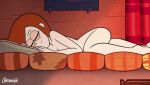  1girl ass bare_arms bare_legs barefoot bed bedroom blanket cartoonsaur closed_eyes completely_nude_female cute disney disney_channel earrings eyebrows eyelashes freckles gravity_falls naked_female nude pillow red_hair sleeping smile wendy_corduroy 