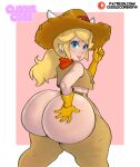  1girl 1girl 1girl 2024 absurd_res artist_name ass ass_focus ass_grab ass_out back back_view backboob big_ass blonde_hair blue_eyes bottom_heavy breasts bubble_butt casual casual_nudity chaps clothed clothed_female clothes clothing cowboy_hat cowgirl_peach crop_top cuddlecore ear_piercing earrings eyelashes female_only from_behind fully_clothed gloves grabbing_own_ass grin hair handwear hat headwear high_res horned_headwear huge_ass human insanely_hot large_ass light-skinned_female light_skin lipstick long_hair looking_at_viewer looking_back looking_back_at_viewer mario_(series) nintendo no_underwear patreon_username piercing pink_background pink_lipstick ponytail pose posing princess_peach princess_peach:_showtime! rear_view seductive seductive_smile sexy sexy_ass sexy_body shirt signature simple_background small_breasts smelly_ass smile smiling_at_viewer standing teasing thick_thighs thighs three-quarter_portrait url wide_hips 
