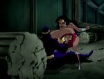 1boy1girl angry black_hair breast_expansion dc_comics gigantic_breasts photoshop punching wonder_woman woot