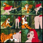  1girl 2023 ass ass barefoot biting_ass biting_butt blue_eyes butthole claws closed_eyes crossover disney eyebrows eyelashes feet foot human jungle lipstick loud_sound open_mouth pain princess_ariel pussy red_hair red_lipstick scream screaming serisabibi sharp_teeth shere_khan sideboob the_jungle_book tiger tree whiskers yellow_eyes 
