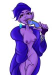 1girl black_eyes blue_coat blue_hair breasts coat covering_vagina disney doctormassacre earrings eyebrows eyelashes glasses lipstick looking_at_viewer navel nipples purple_lipstick purple_nipples purple_skin ralph_breaks_the_internet sexy_body sexy_breasts sexy_nipples white_background wreck-it_ralph yesss