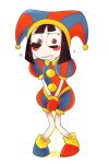  1girl 1girl clothed crossed_legs holding_crotch jester looking_at_viewer omorashi pee peeing peeing_self pomni the_amazing_digital_circus 