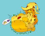  1girl belly belly_bulge butterlyghast commission digestion digestion_noises female_pred food food_creature food_humanoid food_prey hat huge_belly large_belly living_food long_hair multiple_prey oc original_character pepperoni pepperoni_coverd pizza pizza_tower pizzard tired vore vore_belly wardrobe_malfunction witch_hat 