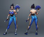  1girl 1girl alluring ass athletic_female big_breasts breasts cleavage clothes earrings fit_female hand_fan jewelry jiggeh kitana midway_games mortal_kombat mortal_kombat_1_(2023) mortal_kombat_4 mortal_kombat_armageddon mortal_kombat_deadly_alliance mortal_kombat_deception mortal_kombat_ii ultimate_mortal_kombat_3 