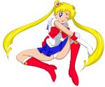 1_girl 1girl 2d bishoujo_senshi_sailor_moon blonde blonde_hair blue_eyes boots clothed elbow_gloves female female_only gloves lastlevel leotard leotard_peek long_blonde_hair long_hair long_twintails one_eye_closed pigtails red_boots sailor_moon serafuku skirt solo spread_legs tiara transparent_background tsukino_usagi twin_tails upskirt usagi_tsukino very_long_hair white_leotard