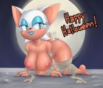  all_fours bandages big_breasts blue_lipstick full_moon happy_halloween mostly_nude mummy_wrappings on_all_fours rouge_the_bat ruruduu sega sonic sonic_*(series) sonic_the_hedgehog_(series) thick_thighs 