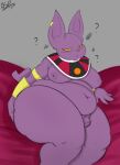 1girl alien anthro aspirantpill balls belly champa domestic_cat dragon_ball dragon_ball_super felid feline felis flaccid genitals high_res male male_only mammal moobs mostly_nude navel nipples overweight penis purple_body yellow_eyes