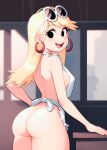  1girl 1girl 1girl ai_generated apron ass ass_focus blonde_hair breasts earrings female_only from_behind leni_loud looking_at_viewer losforry_custom naked_apron nickelodeon sideboob solo_female sunglasses sunglasses_on_head the_loud_house 
