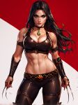  ai_generated bare_midriff big_breasts black_hair choker claws green_eyes laura_kinney leather leather_clothing long_hair looking_at_viewer sleeveless x-men 