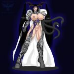 admiralpiet almost_naked almost_nude armor armored_boots armored_gloves big_breasts black_hair black_sclera black_wings blue_hair boots cape chains demon_wings female_knight gloves heeled_boots high_heels horns huge_breasts knight long_hair nipple_piercing nipples original_character semi_nude shoulder_pads skull slaanesh_(cult) snakes sokara_(admiralpiet) sorceress sword two_tone_hair warhammer_(franchise) warhammer_40k warhammer_fantasy warhammer_online:_age_of_reckoning weapon white_cape wings
