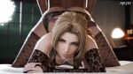  1boy 1girl aerith_gainsborough ajkj big_breasts big_penis bouncing_ass bouncing_breasts brown_hair bubble_butt doggy_position final_fantasy from_behind green_eyes looking_at_viewer magicalmysticva moaning stockings thick_thighs vaginal_penetration 