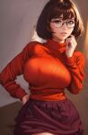  1girl ai_generated big_breasts breasts brown_hair clothed_female female_focus female_only glasses high_resolution scooby-doo short_hair solo_female solo_focus stable_diffusion tagme teen velma_dinkley 