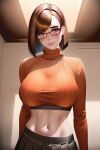 1girl ai_generated big_breasts bob_cut breasts brown_hair bulging_breasts clothed_female curvaceous curvy_body curvy_female curvy_figure female_focus female_only glasses high_res looking_at_viewer nai_diffusion scooby-doo short_hair solo_female solo_focus stable_diffusion tagme teen velma_dinkley