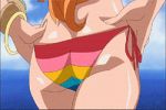  1girl big_breasts bikini female female_only gif large_breasts long_hair nami one_piece orange_hair solo stretching swimsuit 