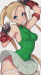 1girl ai_generated big_ass blonde_hair blue_eyes breasts cammy_white female_only gloves simple_background skirt street_fighter thighs tight