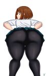  1girl 1girl 1girl bending_over big_ass bottom_heavy brunette bubble_ass bubble_butt curvy female_focus female_only happy highschool huge_ass large_ass leaning_forward looking_at_viewer looking_back lord_lince my_hero_academia nervous nervous_smile ochako_uraraka pantyhose round_ass school school_uniform schoolgirl short_hair shounen_jump skirt smile solo_female solo_focus tagme teen thick thick_thighs tight tight_clothing tight_fit upskirt 