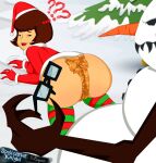  1girl all_fours ass ass_focus ass_up bent_over blind christmas christmas_clothing christmas_headwear christmas_outfit christmas_tree exposed_ass face_down_ass_up glasses glasses_removed looking_back looking_up ms._pipsqueak mystery_inc on_ground santa_costume santa_hat scooby-doo snow snowman spellcaster_knight thick_ass velma_dinkley 