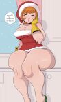  1girl big_breasts cartoon_network christmas christmas_outfit dexter&#039;s_laboratory dexter&#039;s_mom dress english_text female_focus female_only gloves holidays mature_female milf niucniuc santa_hat speech_bubble thick_thighs wide_hips 