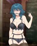 1girl baton big_breasts blue_eyes blush byleth_(fire_emblem) byleth_(fire_emblem)_(female) cryptid_crab female_focus female_only fire_emblem fire_emblem:_three_houses garter_belt garter_straps green_hair high_res high_resolution lingerie long_hair nintendo panties solo_female solo_focus stockings tagme teacher teal_hair thick_thighs video_game_character video_game_franchise