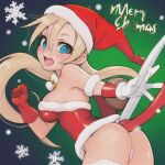 1girl ai_generated ass blonde_hair blue_eyes christmas christmas_outfit female_only merry_christmas santa_hat