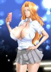  1girl 1girl big_breasts big_breasts big_breasts bleach blonde_hair blue_eyes breasts cleavage clothed_female female_focus female_only light-skinned_female long_hair matsumoto_rangiku mature mature_female minpei_ichigo open_clothes oppai revealing_clothes school_uniform schoolgirl selfpic skimpy skimpy_clothes skirt solo_female solo_focus standing tagme taking_picture unbuttoned unbuttoned_shirt voluptuous yellow_hair 