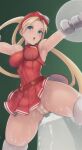 1girl ai_generated big_breasts blonde_hair blue_eyes cammy_white female_only no_panties red_skirt simple_background street_fighter thighs tight wet